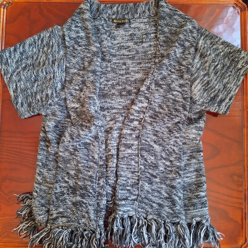 Extra Touch Marbled Knit Open Front Cardigan w Fringe Sz XL Very Good Condition